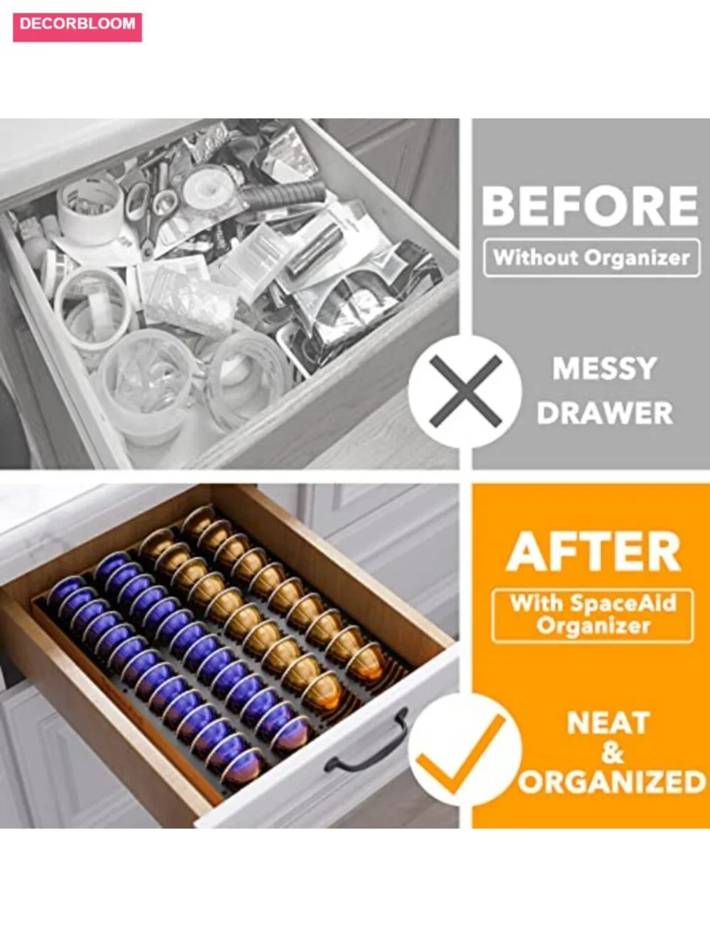 Bamboo Coffee Pod Holder Drawer Organizer for Nespresso Vertuo, Holds 40 Big /